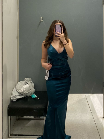 Vestido largo de noche formal para mujer, color verde azulado, con tirantes en la espalda, de satén, sin mangas, modelo Y2928