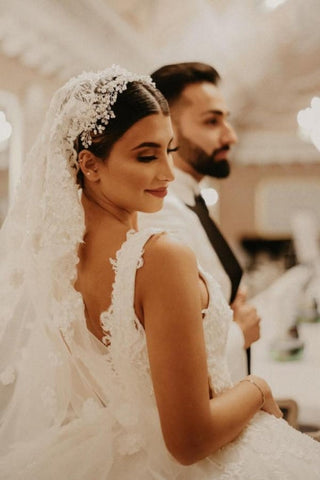 Cap sleeves Ivory Ball Gown Floor length Wedding Dress