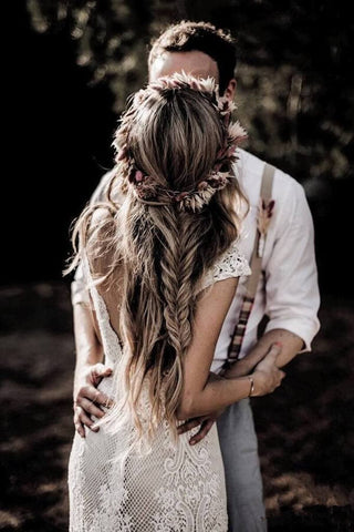 Robe de mariée bohème fourreau à manches courtes en dentelle vintage, style rustique, modèle MW314