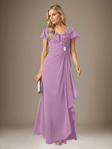 Stormy A-Line V-Neck Ruched Chiffon Dress