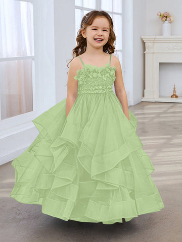 Slate Blue A-Line Princess Sleeveless Tulle Flower Girl Dress
