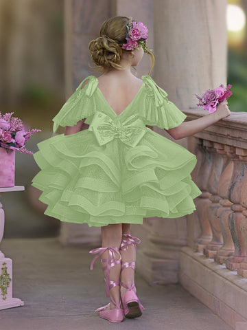 Ball-Gown/Princess Tulle Knee-length Birthday Flower Girl Dress