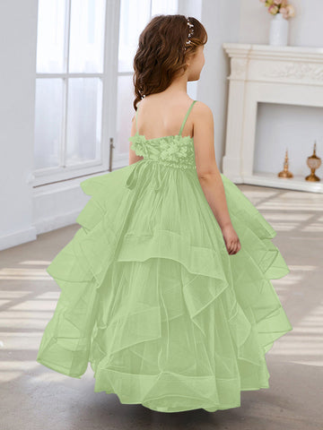 Slate Blue A-Line Princess Sleeveless Tulle Flower Girl Dress