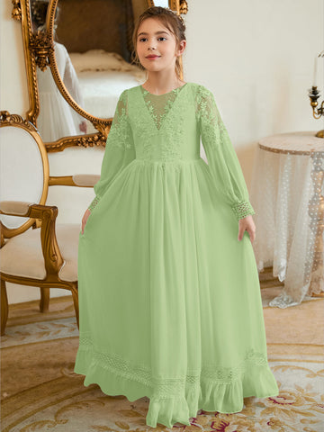 A-line Chiffon Floor-length Ivory First Communion Dress