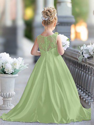A-line Lace Satin Floor-length First Communion Flower Girl Dress