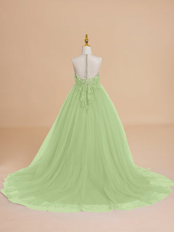 Ball-Gown/Princess Tulle Sweep Train Flower Girl Dress