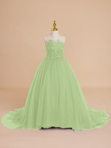 Ball-Gown/Princess Tulle Sweep Train Flower Girl Dress