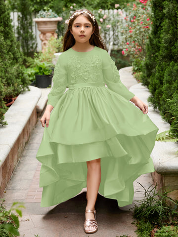 A-line Satin Asymmetrical Flower Girl Dress