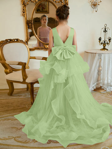 Ball-Gown/Princess Satin Tulle Floor-length Flower Girl Dress