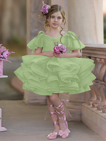 Ball-Gown/Princess Tulle Knee-length Birthday Flower Girl Dress