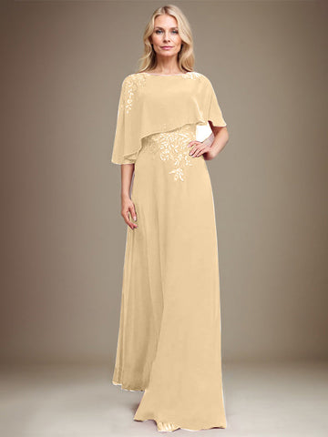 A-line Scoop Floor-Length Chiffon Lace Mother of the Bride Dress With Sequins Beading