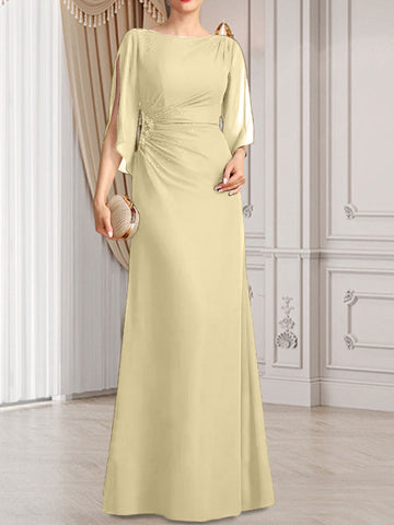 Vestido de corte recto/columna, largo hasta el suelo, de gasa, para la madre de la novia, con plisados ​​y cuentas.