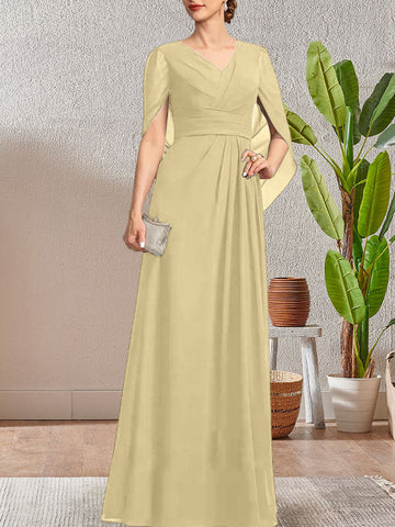 Dark Navy A-Line V-Neck Long Mother of Bride Dress
