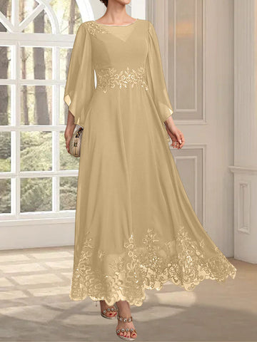 A-line Scoop Illusion Ankle-Length Lace Chiffon Mother of the Bride Dress With Sequins