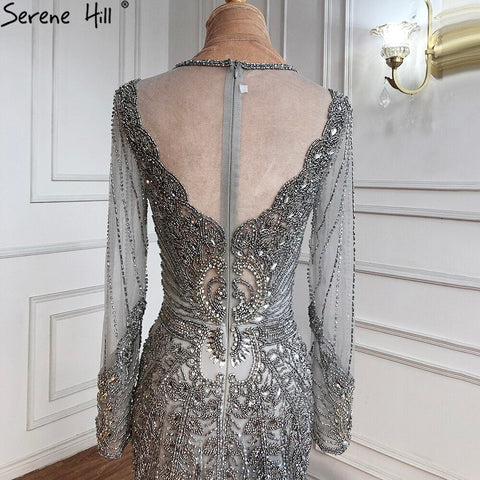 Champagne Dubai Luxury Mermaid Evening Dresses Long Sleeves Diamond Beading Formal Dress 2025 LA70443