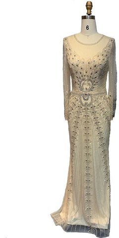 Champagne Dubai Luxury Mermaid Evening Dresses Long Sleeves Diamond Beading Formal Dress 2025 LA70443