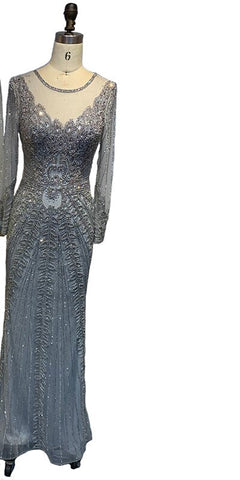 Champagne Dubai Luxury Mermaid Evening Dresses Long Sleeves Diamond Beading Formal Dress 2025 LA70443