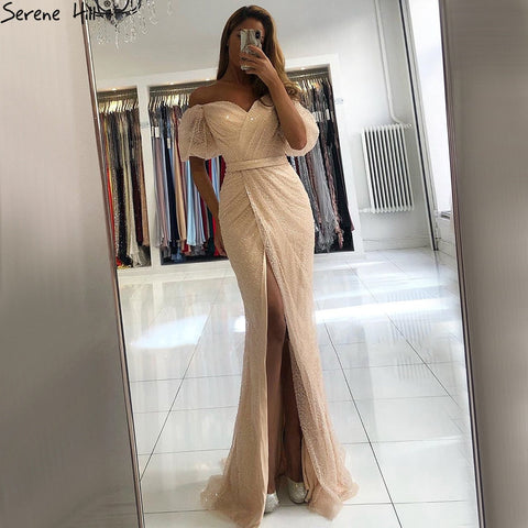 Champagne Short Sleeves Sexy Elegant Cocktail Dress Mermaid Split Cocktail Party Gowns 2025 LA70736S