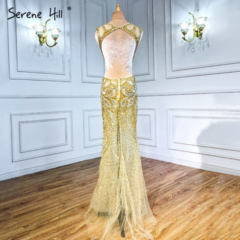 On Sale no return no refund Sale Champagne Transparent Sexy Mermaid Evening Dress Sleeveless Sequined Tulle Evening Gowns 2025 LA6156