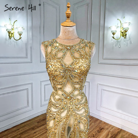 On Sale no return no refund Sale Champagne Transparent Sexy Mermaid Evening Dress Sleeveless Sequined Tulle Evening Gowns 2025 LA6156