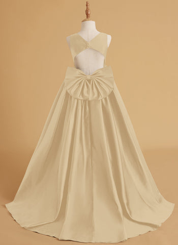 Ball-Gown/Princess Satin Sweep Train Flower Girl Dress