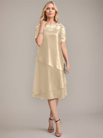 A-Line Scoop Knee-Length Mother of the Bride Dress With Applique & Sequins