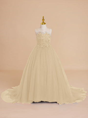 Ball-Gown/Princess Tulle Sweep Train Flower Girl Dress