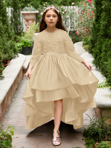 A-line Satin Asymmetrical Flower Girl Dress
