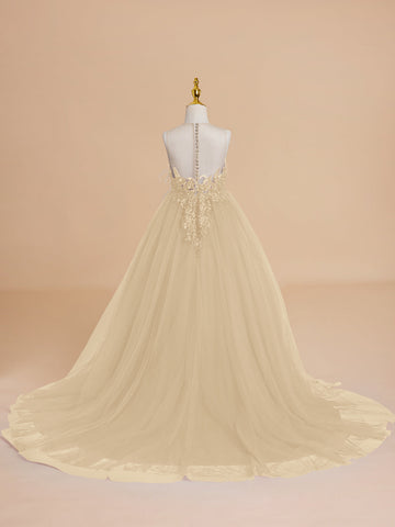 Ball-Gown/Princess Tulle Sweep Train Flower Girl Dress