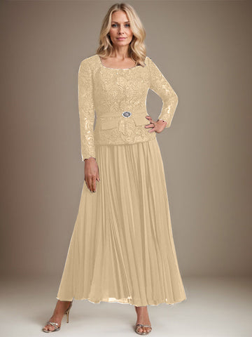 A-line Square Ankle-Length Chiffon Mother of the Bride Dress With Pleated