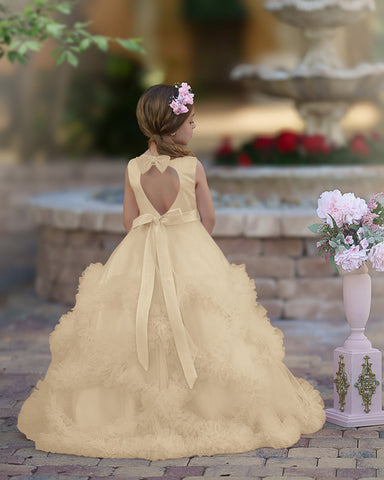 A-line Satin Tulle Floor-length Cascading Ruffles Flower Girl Dress