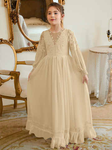 A-line Chiffon Floor-length Ivory First Communion Dress