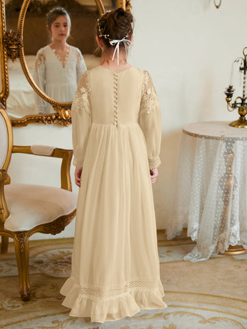A-line Chiffon Floor-length Ivory First Communion Dress