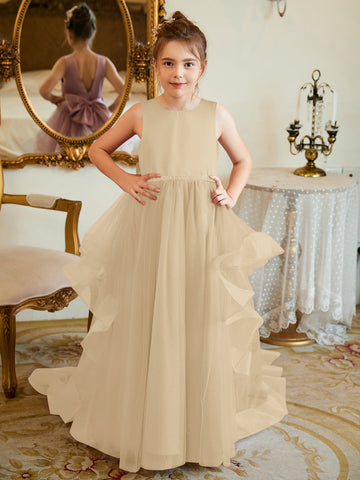 Ball-Gown/Princess Satin Tulle Floor-length Flower Girl Dress