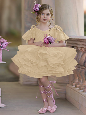 Ball-Gown/Princess Tulle Knee-length Birthday Flower Girl Dress