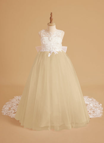 Dream Princess Sleeveless Detachable Train Flower Girl Dress