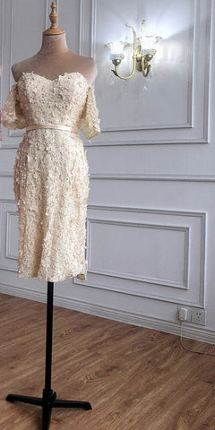 On Sale no return no refund Sale Champange Short Sleeves Sexy Elegant Cocktail Dress Handmade Flowers Crystal Cocktail Party Gowns 2025 LA60730