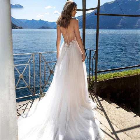 Charming High Fork Bohemian Sleeveless Sweetheart Mopping Wedding Dresses Off Shoulder Appliques Lace Bridal Gowns Boho Backless