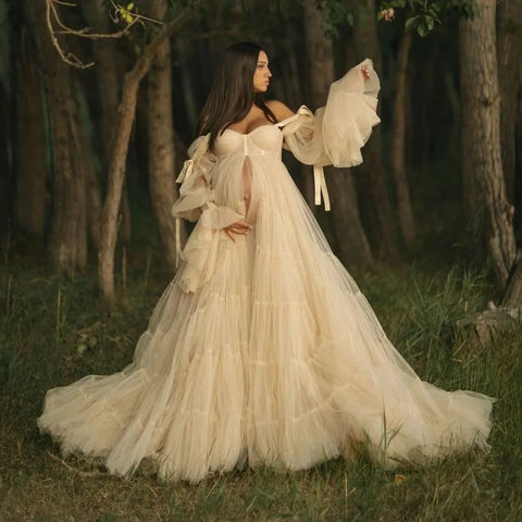 Pleated tulle pregnant women's dress, pregnant women's photography props dress baby shower dress