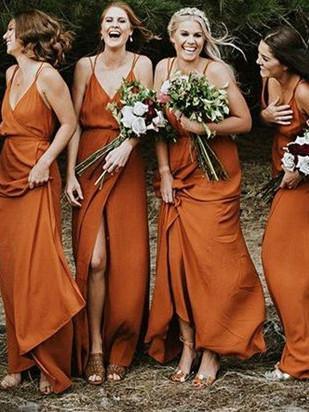 Charming Spaghetti Straps A-line Bridesmaid Dresses With Slit BD083
