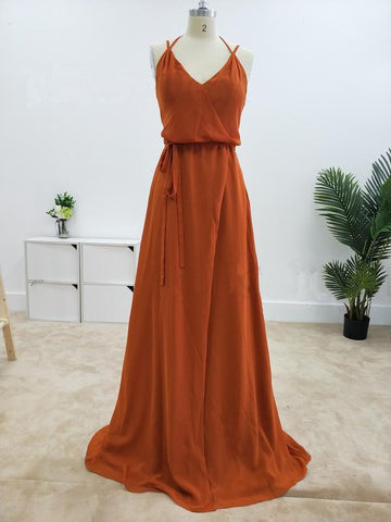 Charming Spaghetti Straps A-line Bridesmaid Dresses With Slit BD083