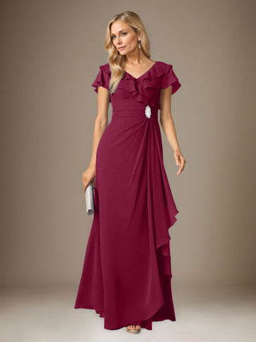 Stormy A-Line V-Neck Ruched Chiffon Dress