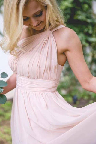 Chic Pink Chiffon A-line One Shoulder Floor Length Bridesmaid Dresses