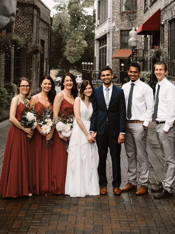 Chiffon Long Bridesmaid Dresses A-line Spaghetti Straps Gowns  BD092