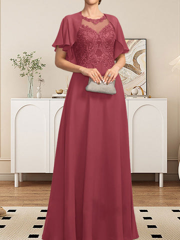 A-line Scoop Illusion Floor-Length Lace Chiffon Mother of the Bride Dress With Sequins