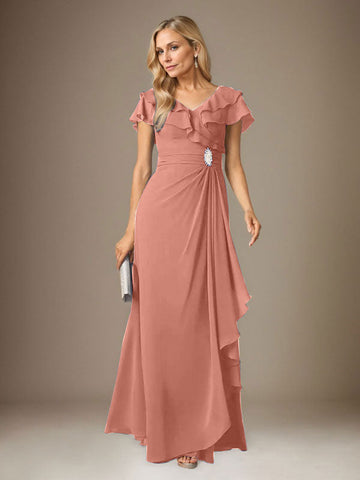 Stormy A-Line V-Neck Ruched Chiffon Dress