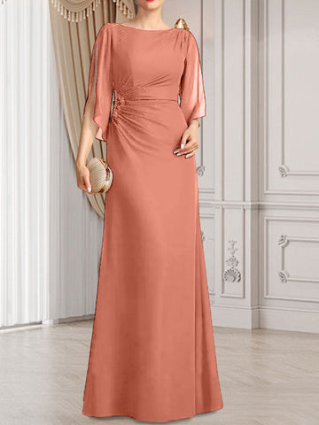 Vestido de corte recto/columna, largo hasta el suelo, de gasa, para la madre de la novia, con plisados ​​y cuentas.