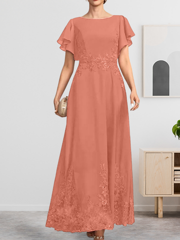 A-line Scoop Ankle-Length Lace Chiffon Mother of the Bride Dress With Sequins