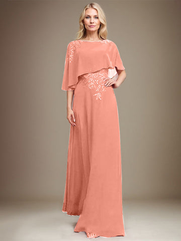 A-line Scoop Floor-Length Chiffon Lace Mother of the Bride Dress With Sequins Beading
