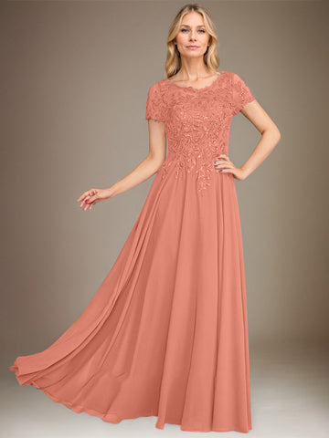 A-Line Scoop Floor-Length Chiffon Mother of the Bride Dress With Applique & Sequins